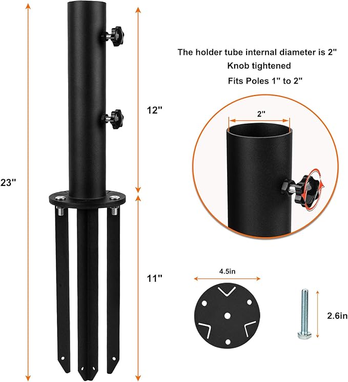 Patio Umbrella Stand Base, In-Ground Umbrella Holder, Grass Umbrella Ground Stake, Removable Inground Umbrella Stand Anchor with 3 Spike,DIY Umbrella Stand Parts for Deck,Lawn,Beach,Table