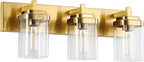 Vanity Light Fixture,3-Light Vanity Light for Bathroom,Brushed Gold Bathroom Vanity Lighting Over Mirror with Square Clear Glass Shade for Restroom