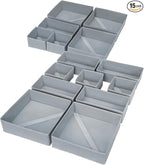 DIMJ Drawer Organizer Clothes, 15 Pack Underwear Organizer, Foldable Closet Bins, Sock Organizer Bra Cube, Fabric Dresser Box for Clothes, Bra, Socks, Tie (Grey)