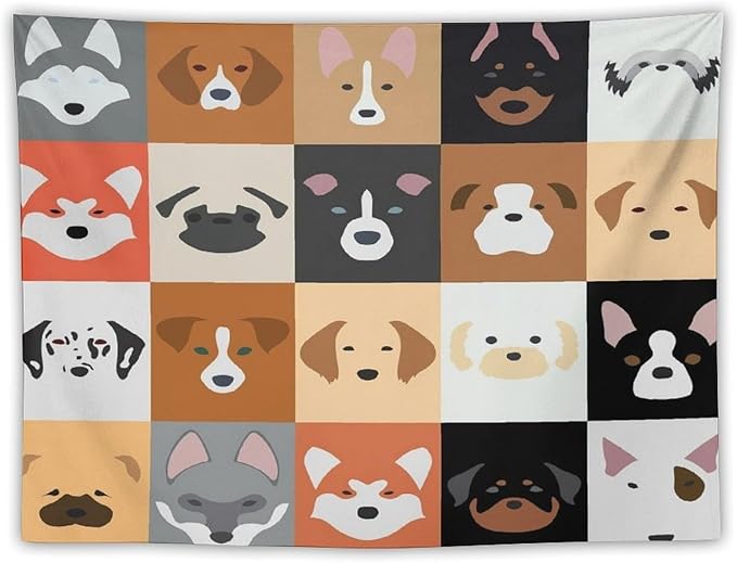 VUMIVI Dog Tapestry Funny Cartoon Pet Patterns Colorful Illustrations Square Animals Tapestry Wall Hanging for Living Room Bedroom Dorm Classroom Aesthetic Decor W40xL30in