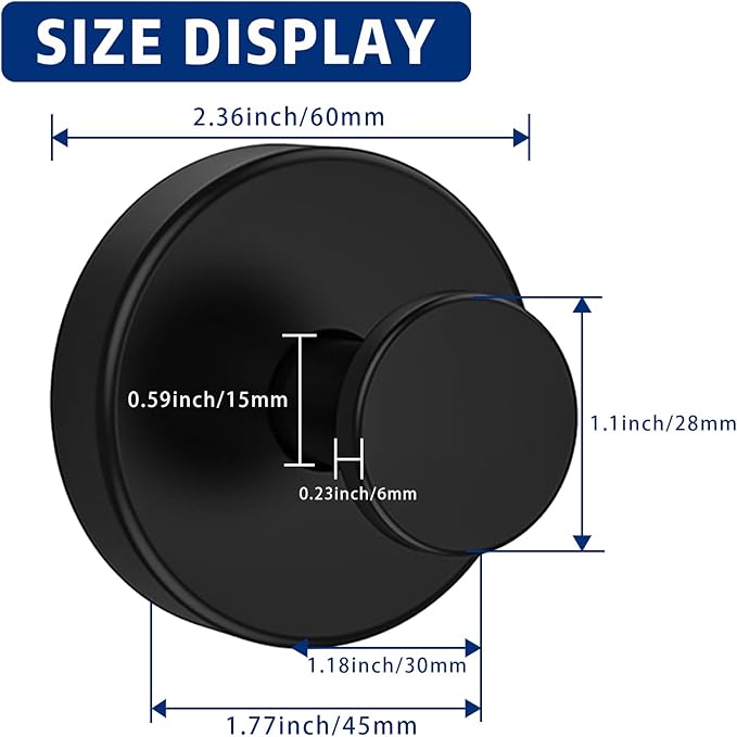 Removable & Reusable Suction Cup Hooks for Shower, Heavy Duty No-Drill Cup Hooks for Towels, Robes, Loofah–Wreath Hangers for Front Doors,Doors & Smooth Surfaces (Black, 2 Pack)