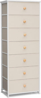 Crestlive Products Tall Dresser, 7-Drawer Fabric Storage Tower, Chests of Drawers - Vertical Organizer Unit for Bedroom, Hallway, Entryway, Nursery, Closets - Steel Frame, Wood Top & Handles (Beige)