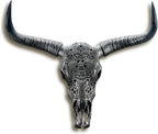 Long Horn Cow Skull, Cow Skull Wall Hanging Decor,Wall Hanging Boho Style Faux Longhorn Skull Faux Taxidermy Animal Head, Handmade Decor Home Sculpture Faux Bull Horns for Wall 27″*26″*10″ (Black)