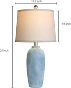 25“ Jar Table Lamps Set of 2, Ceramic Bedside Lamps for Bedroom, Blue Coastal Nightstand Lamps for Living Room