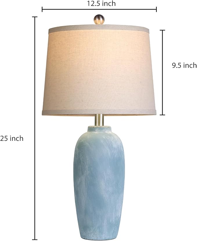 25“ Jar Table Lamps Set of 2, Ceramic Bedside Lamps for Bedroom, Blue Coastal Nightstand Lamps for Living Room