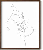 Minimalist Face to Face Wall Art Two Portraits Continuous Line Drawing 8x10 Inch Oak Wood Walnut Framed Modern Aesthetic Profile Print for Bedroom Decor