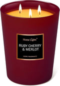 HomeLights Scented Candles - Large Jar Aromatherapy, Natural Soy Wax, 130 Hour Long Burning, Ruby Cherry & Merlot