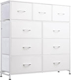 WLIVE 9-Drawer Dresser, Fabric Storage Tower for Bedroom, Hallway, Closet, Tall Chest Organizer Unit for Bedroom with Fabric Bins, Steel Frame, Wood Top, Easy Pull Handle, White