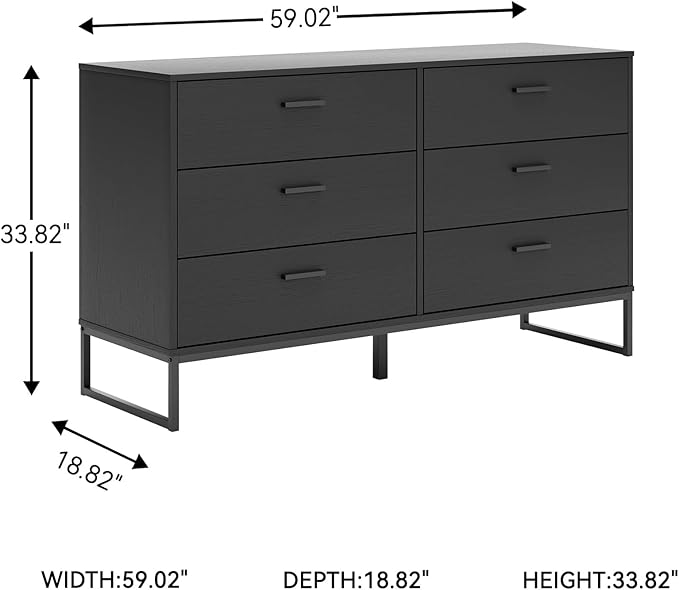 Signature Design by Ashley Socalle Modern 6-Drawer Dresser with Safety Stop, Black