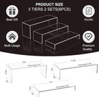 Acrylic Display Riser Stand,5mm Thickness,12'' Length Tier Display Stands, Thickened to 0.2''(5mm) Acrylic Shelf Risers for Perfume Display,Risers for Buffet Table,Cupcake Stand,Pop Figurines,Tumbler,Food,6Pcs