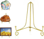 Iron Plate Stands for Display, Foldable Book Holder & Easel Stand for Sign, Versatile Poster Stand and Small Plate Stand for Home Decor, Art, Photo Frame, Card, Crystal Display (Gold, 8 inch (4Pcs))