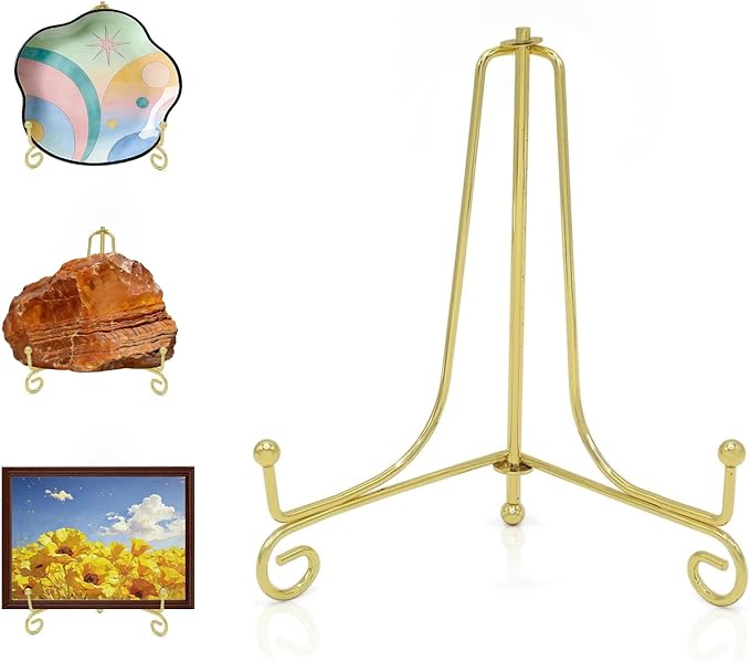 Iron Plate Stands for Display, Foldable Book Holder & Easel Stand for Sign, Versatile Poster Stand and Small Plate Stand for Home Decor, Art, Photo Frame, Card, Crystal Display (Gold, 8 inch (4Pcs))