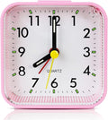 Small Pink Kids Desk Alarm Clock, Analog Travel Battery Operated Clock,Quieter Bedside Clocks for Girls' Bedrooms Bathroom Living Room Kitchen Shelf Clocks