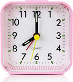 Small Pink Kids Desk Alarm Clock, Analog Travel Battery Operated Clock,Quieter Bedside Clocks for Girls' Bedrooms Bathroom Living Room Kitchen Shelf Clocks