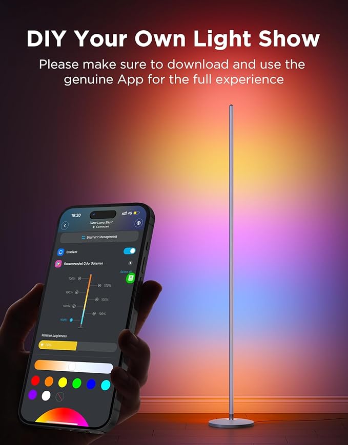 Govee RGBIC Floor Lamp, LED Corner Lamp Works with Alexa, Smart Modern Floor Lamp with Music Sync and 16 Million DIY Colors, Color Changing Standing Lamp for Bedroom Living Room Silver
