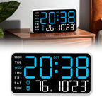 Multifunctional Decorative Led Digital Wall Clock,Large Digital Clock Shows Time,Date,Temperature,Auto Brightness Adjustment,Dual Alarms,Electronic Clock for Livingroom (Blue lamp with white shell)