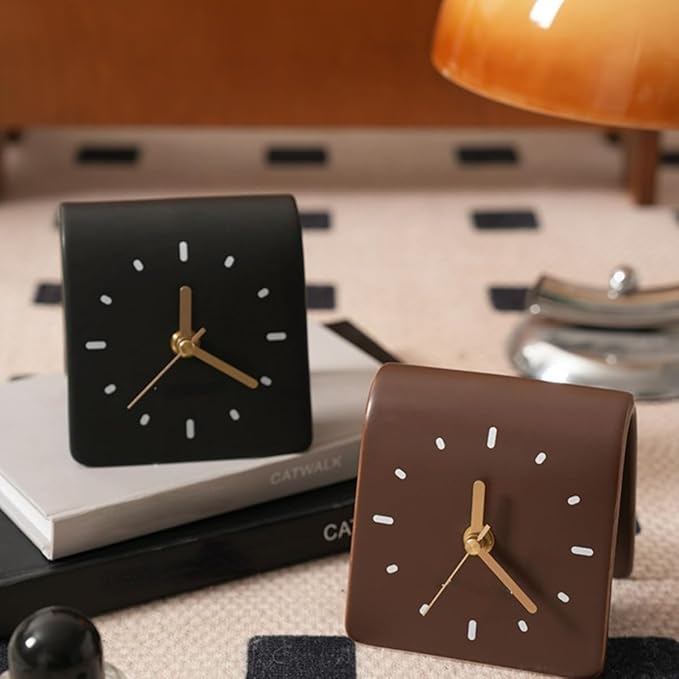 Creative Ceramic Tabletop Clock Simple Desk Alarm for Home Decor Living Room Bedside Silent Quartz (Black)