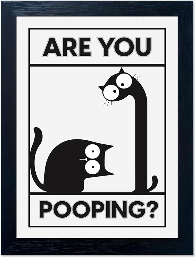Gongyuanyihao Arts Funny Bathroom Wall Art with Are You Pooping Sign - Animal Bathroom Wall Art Print for Farmhouse, Restroom, Toilet Decor, Black Frame Picture Ready to Hang 11"x14"