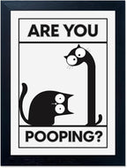 Gongyuanyihao Arts Funny Bathroom Wall Art with Are You Pooping Sign - Animal Bathroom Wall Art Print for Farmhouse, Restroom, Toilet Decor, Black Frame Picture Ready to Hang 11"x14"