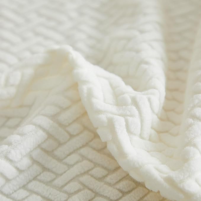 Couch Covers for 3 Cushion Sofa Pet Friendly Couch Cushion Covers Universal Sofa Covers Washable Stretch Slipcovers for Sectional Sofa (Texture Ivory White,Large Triple Seat Cover)