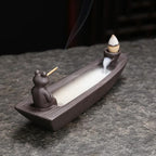 ChangWanna Frog Incense Holder Waterfall - Ceramic Cone Backflow Incense Burner Smoke Fountain, Back Flowing Incense Diffuser with 45 Sticks & 12 Cones, Frog Ornament for Aromatherapy/Yoga/Home Decor