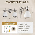 ANDY STAR Brushed Nickel Vanity Light, 2-Light Bathroom Light Fixtures with Milky White Bell-Shape Glass Shades, Eye-Friendly Bathroom Wall Lamp for Mirror, Kitchen, Bedroom, Hallway