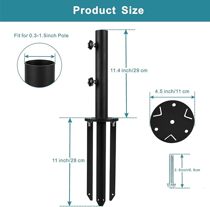Patio Umbrella Base Stands, 3 in 1 Multifunctional Outdoor Umbrella Holder, In Ground Umbrella Base with Ground Spike Fixing,Parasol Base Mount for Concrete,Lawns,Granite