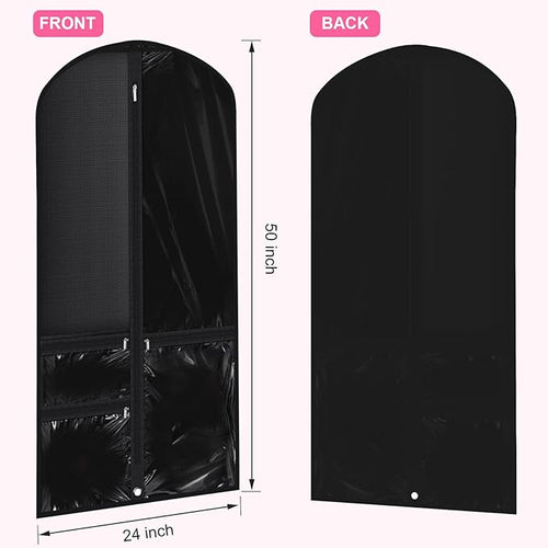 14 Pcs Garment Bags for Dance Costumes Clear PVC with Zippers 24 x 50 Inch Suits Bag with Pockets Dance Costume Organizer Carrier for Storage Cover for Adult(Black,Classic)