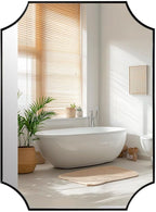 ANDY STAR Matte Black Bathroom Mirror, 22x30'' Scalloped Mirror for Bathroom, Unique Rectangle Bathroom Mirror in Premium Stainless Steel Frame, Deep 1", Ideal for Limited Space