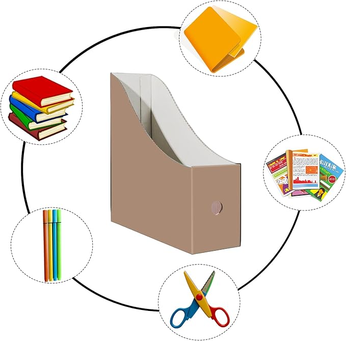 Limitliho Magazine File Folder Holder for Desk, Book Bins for Classroom Library,Office,Home, 10.6" H x 10.2" L x 3.5" W in Cardboard Paper Organizer (Elegant color, 6 Pack)