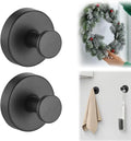 Upgraded Suction Cup Hooks for Door Wreaths, No Drill Wreath Hangers for Front Door, Removable Reusable Hooks Holder for Glass Window Towel Shower Bathroom Kitchen (2, Black)