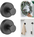 Upgraded Suction Cup Hooks for Door Wreaths, No Drill Wreath Hangers for Front Door, Removable Reusable Hooks Holder for Glass Window Towel Shower Bathroom Kitchen (2, Black)