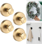 2026 Upgraded Suction Cup Hooks for Door Wreaths, Removable No Drill Wreath Hangers for Front Door, Reusable Hooks Holder for Glass Window Towel Shower Bathroom Kitchen (4, Gold)