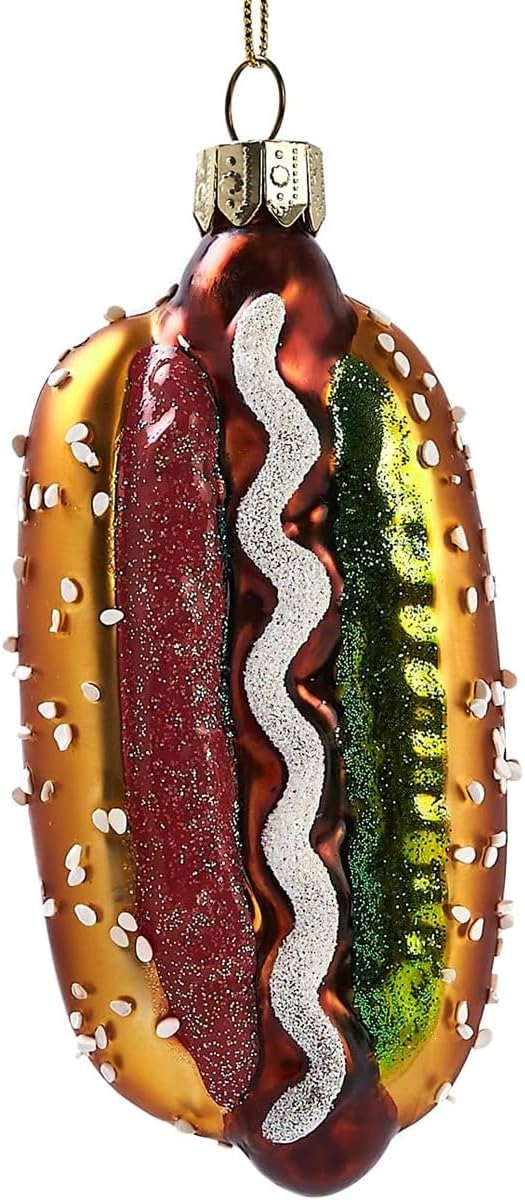 Hanging Ornaments for Christmas Tree 2025 - Hot Dog 3D Glass Blown Tree Decorations, Mini Food Funny Snacks Small Christmas Decor for Xmas Tree Home Outdoor Centerpiece