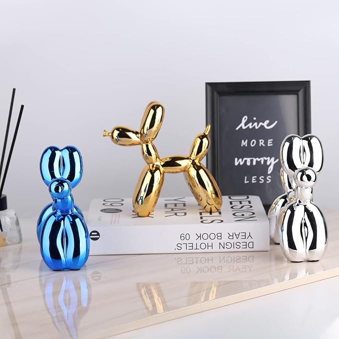 Silver Balloon Dog Decor - Animal, Shelf, Preppy Room, Cute Statue, Modern Sculpture, Gold Decorations, Small Figurines