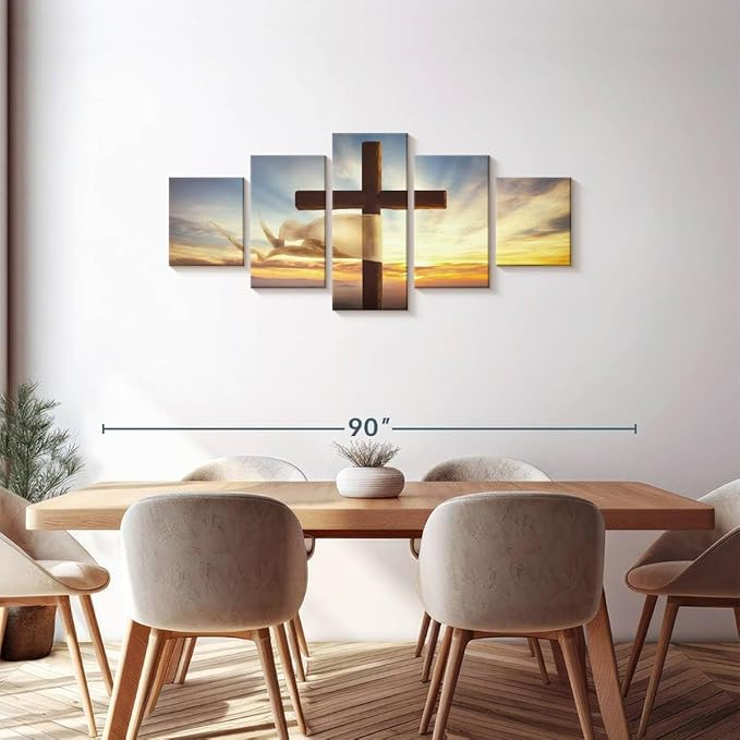 Elephant Stock Holy Cross Wall Art Multi Piece Canvas - 5 Panel Christian Pictures Decor - Digital Design Canvas Print - Christian Wall Decor - 68" X 30"