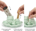 ChangWanna Multifunction 4 in 1 Frog Incense Holder, Palo Santo Holder, Sage Holder, Ceramic Incense Stick Holder for Burning - Cute Ash Catcher Tray for Yoga/Meditation/Home Room Office Decor, Green