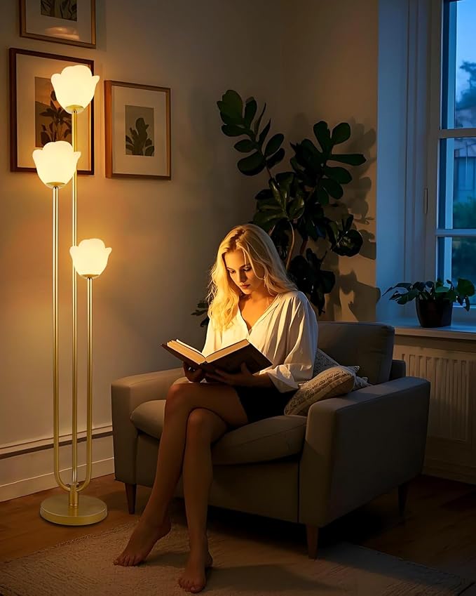 63IN Floral Floor Lamp with Table, 3-Lights Dimmable Flower Floor Lamps for Wedding Party, 3000K Warm White Modern Tall Standing Lamp for Living Room/Bedroom