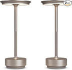 2 Pack Rechargeable Cordless Table Lamps, 5000mAh Portable LED Table Light, 3 Color Stepless Dimming Battery Powered Metal Table Lamp for Outdoor/Home/Restaurant.(Champagne Gold)