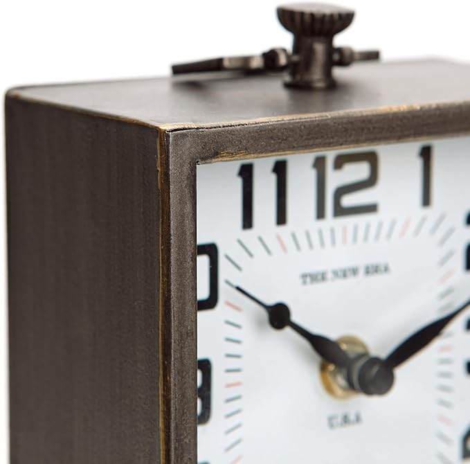 NIKKY HOME Vintage Silent Non-Ticking Table Clock, Shelf Desk Top Clock Battery Operated, Retro Home Decor for Living Room Mantel Desktop Countertop, Antique Brown
