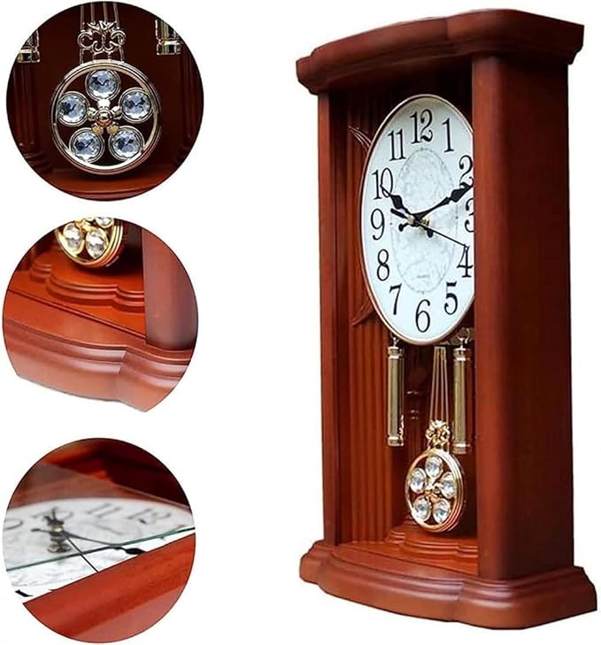 Vintage Battery-Operated Pendulum Mantel Clock | Westminster Chime Wooden Fireplace Clock for Living Room, Office & Home Décor | Classic Decorative Timepiece