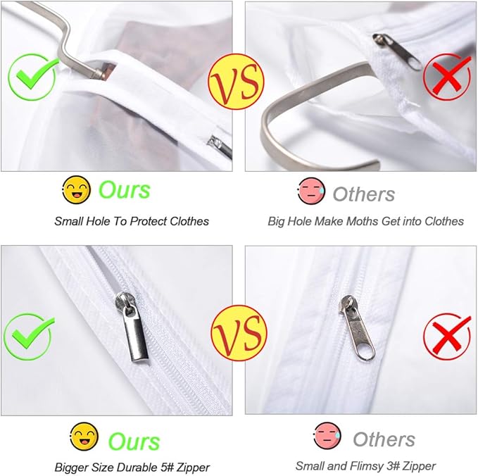 Garment Bag Covers (24''X55'' Set of 12) Lightweight White PEVA Breathable Bags with Study Full Zipper for Coat Protector Travel Laundry Wardrobe Closet