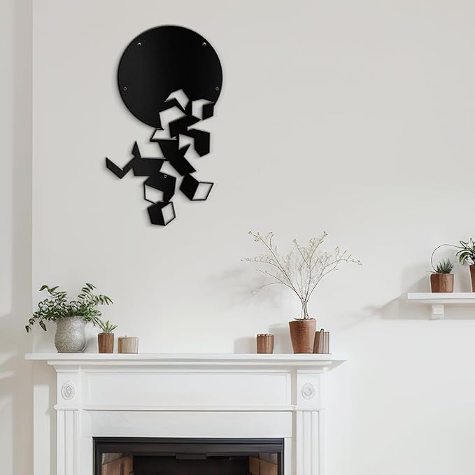 SIGNLEADER Metal Wall Art Decor Circles Abstract Shapes Minimalist Modern Abstract Wall Sculpture Hangings Home Decoration for Living Room, Bedroom, Bathroom, Kitchen, Outdoor - 30" Black