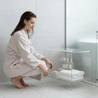 21" Acrylic Shower Stool with Storage Shelf - Waterproof Bath Bench for Spa & Shower, Heavy-Duty Seating (Holds 400lbs) - Ideal for Shaving Legs & Organizing Items