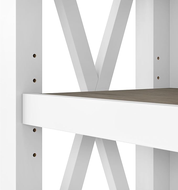 Bush Home Tall 5 Shelf Bookcase for Living Room or Home Office, Large Bookshelf, Modern Farmhouse Style, Key West Collection, Pure White and Shiplap Gray