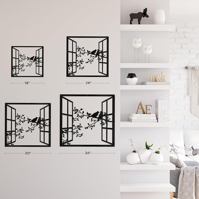 SIGNLEADER Metal Wall Art Decor Bird Silhouette on Branch Modern Abstract Wall Sculpture Hangings Home Decoration for Living Room, Bedroom, Bathroom, Kitchen, Outdoor - 30" Black