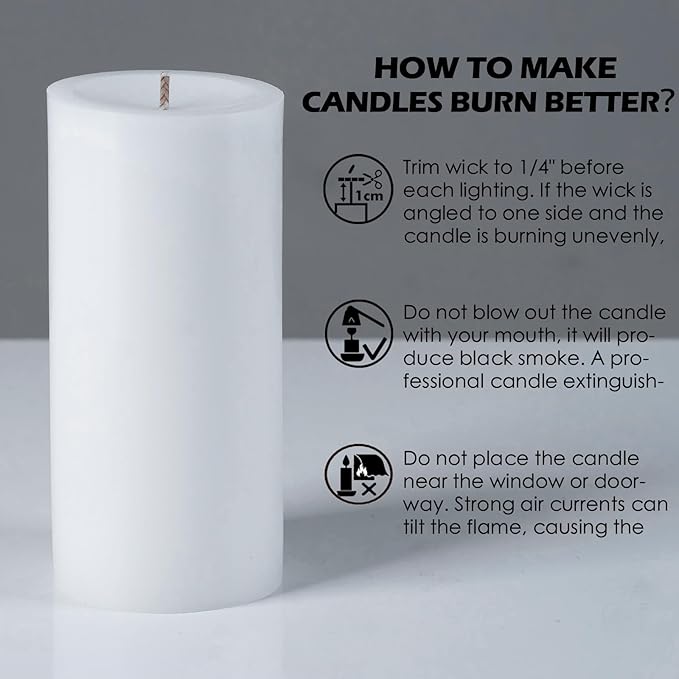 White Unscented Dripless & Smokeless Tall Candles, 2.8x6 inch | 75 Hour Burn Time | Set of 6, Perfect for Dinner Table, Wedding, Spa, Aromatherapy, Party