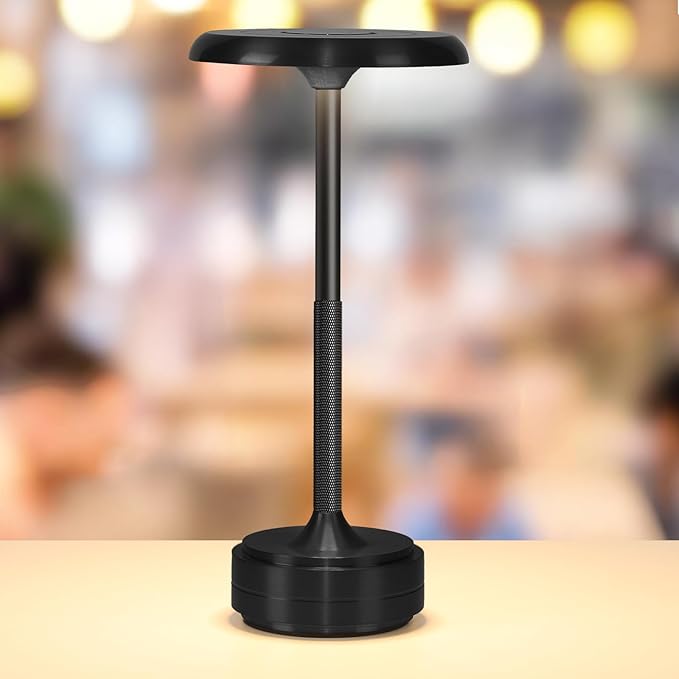 Rechargeable Cordless LED Table Lamps Touch Sensor Light, 3-Levels Portable Dimming Wireless Battery Operated Lamp，Nightstand Lamp/Night Light/Restaurant Table/Outdoor/Coffee/Bar (Black)