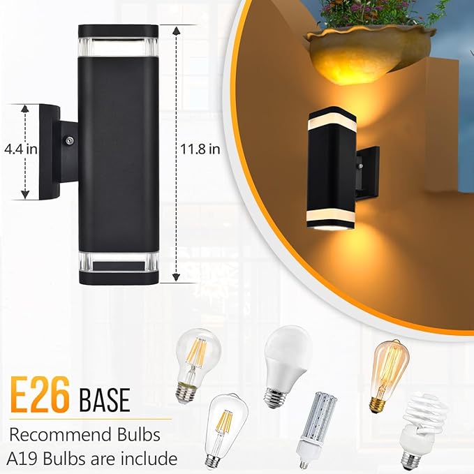 LED Outdoor Wall Sconce, Dusk to Dawn Outdoor Lighting Fixture, Modern Up Down Porch Lights ETL Listed, Aluminum Exterior Wall Lights for Garage Door,House,Patio 2 Pack