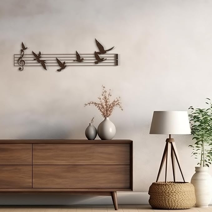 SIGNLEADER Metal Wall Art Decor Music Notes and Birds Modern Abstract Wall Sculpture Hangings Home Decoration for Living Room, Bedroom, Bathroom, Kitchen, Outdoor - 18" Bronze